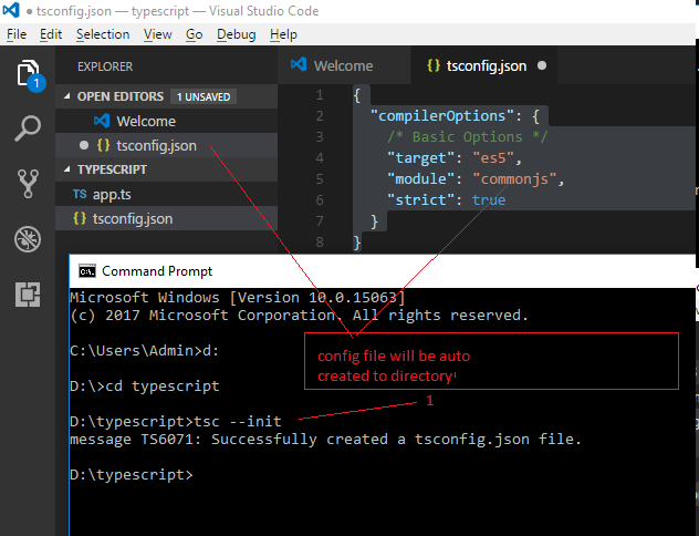 Esta imagen muestra una captura de pantalla utilizando tsconfig.json