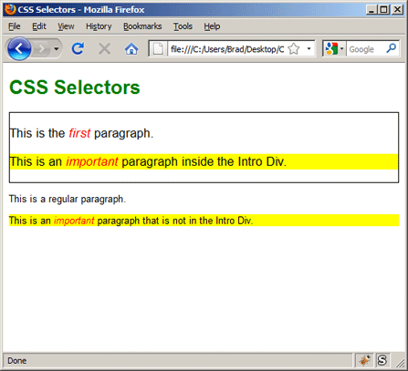 Esta imagen muestro selectores CSS aplicados