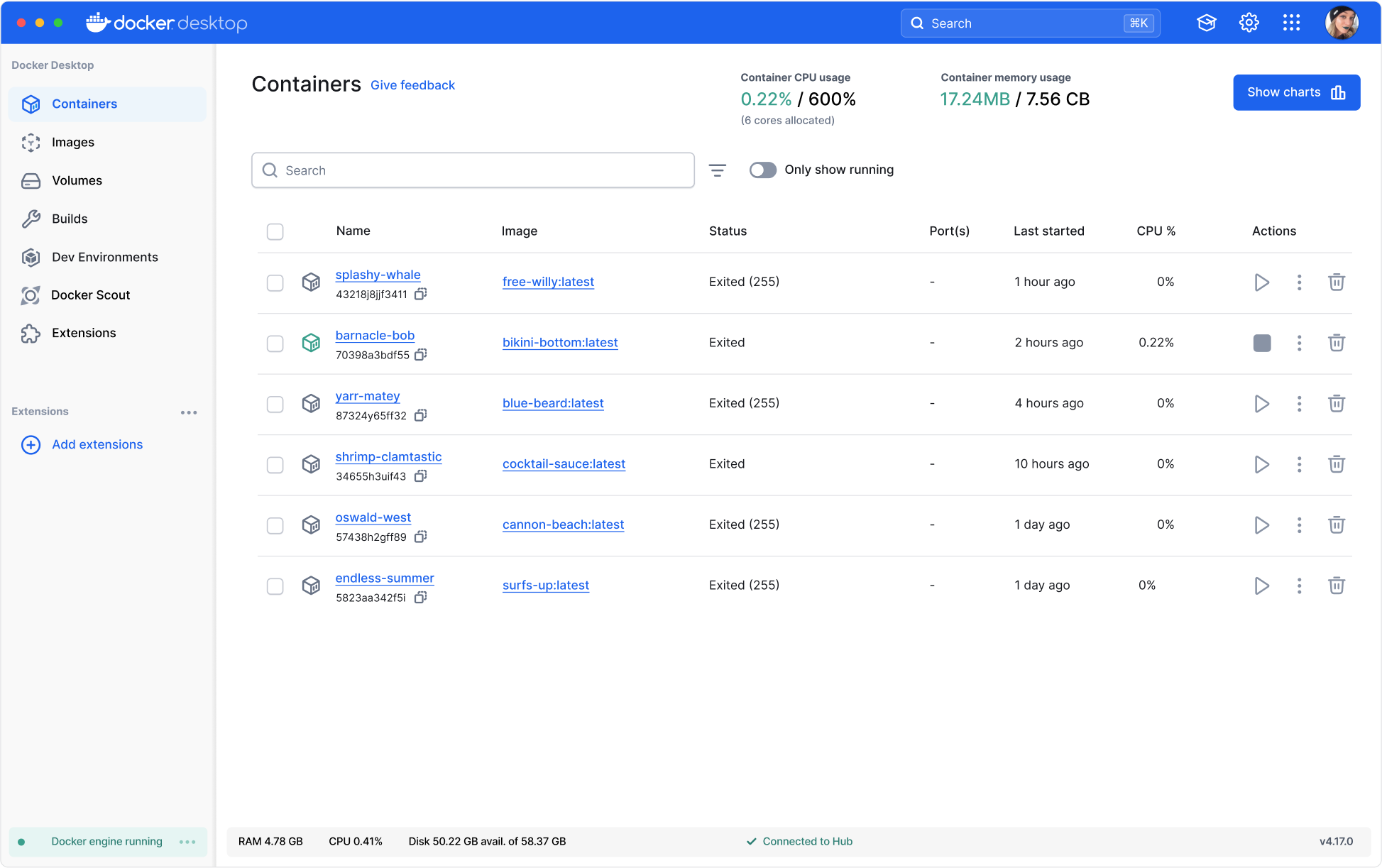 Esta imagen muestra la interfaz de Docker Desktop