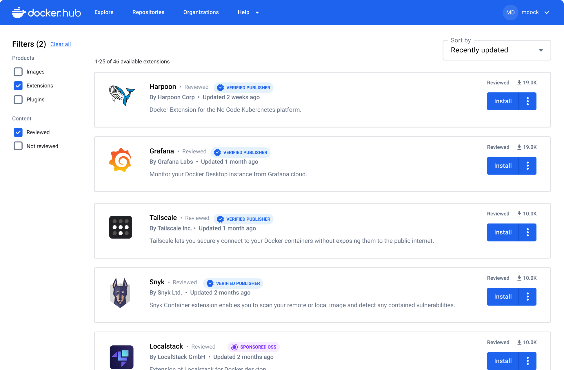 Esta imagen muestra Docker Hub